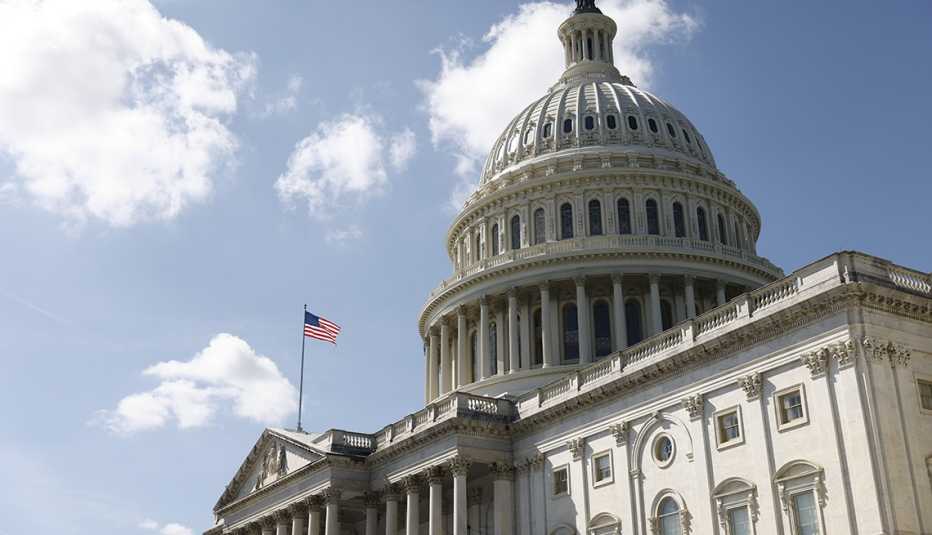 The American flag at the Capitol building