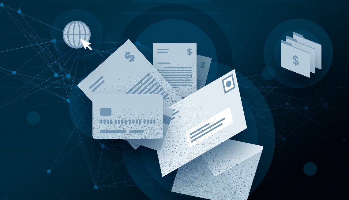 graphic of emails, credit cards and webpages