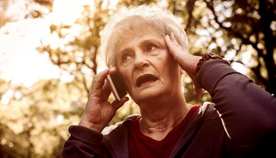 grandmother upset on the phone 