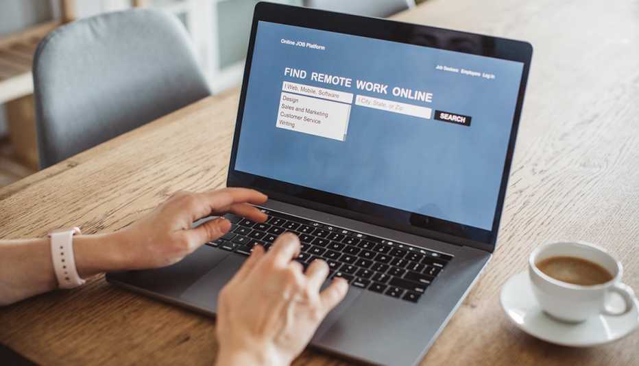 Woman searching for a job online