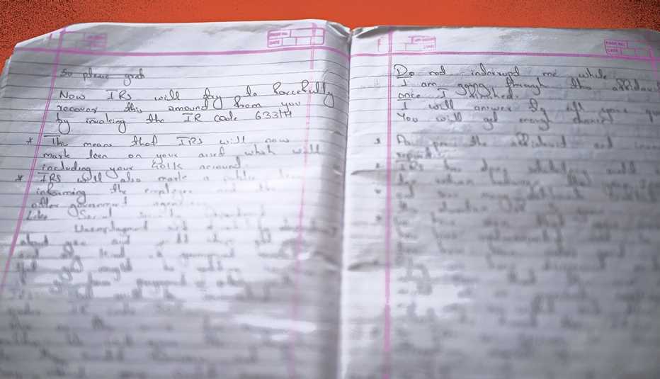 training notes kept by a fraudster