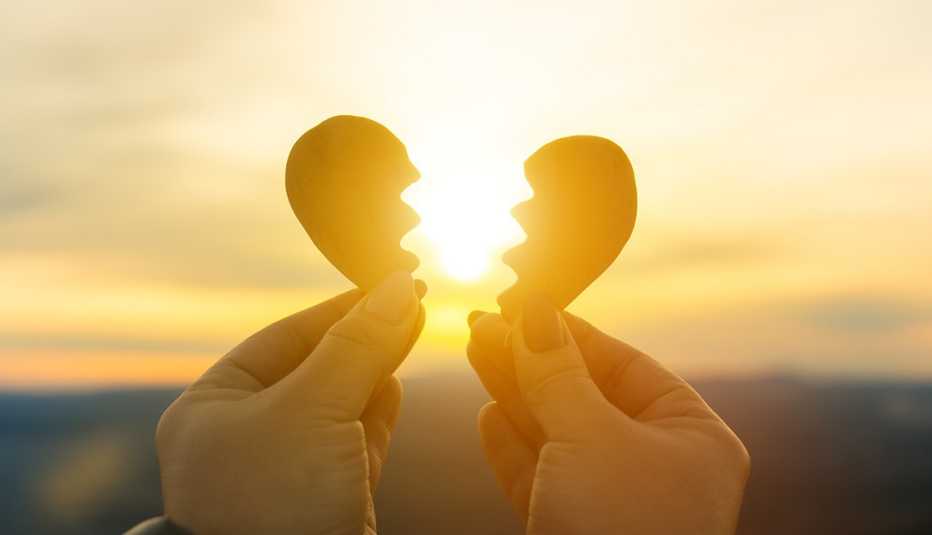 Broken heart and sunset concept