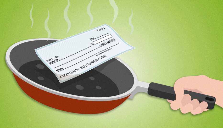 a frying pan with a check on it