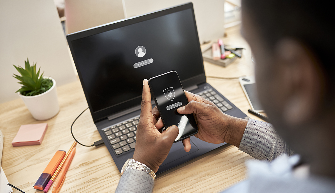 Man applying 2-step verification, Data security