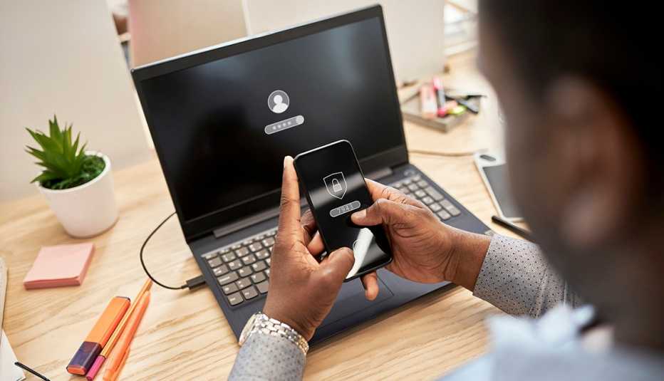 Man applying 2-step verification, Data security