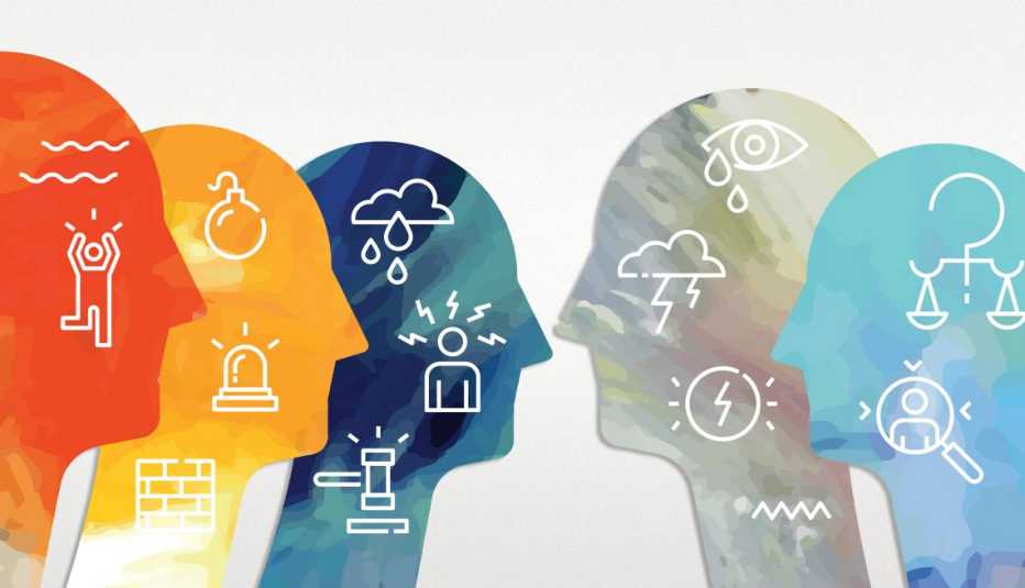 colorful human heads displaying a variety of emotions