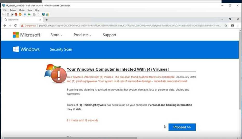 Tech Support Scam pop up message Tech Support Scam pop up message