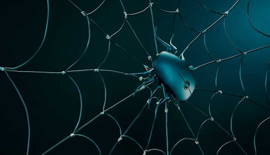 Computer mouse caught in a dark web Computer mouse caught in a dark web