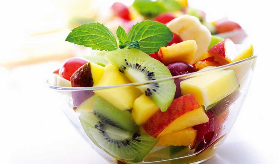 A close up of a bowl of fruit salad