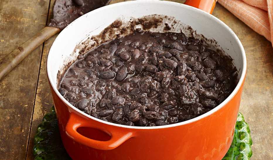 A close-up view of Mexican black beans in a bowl