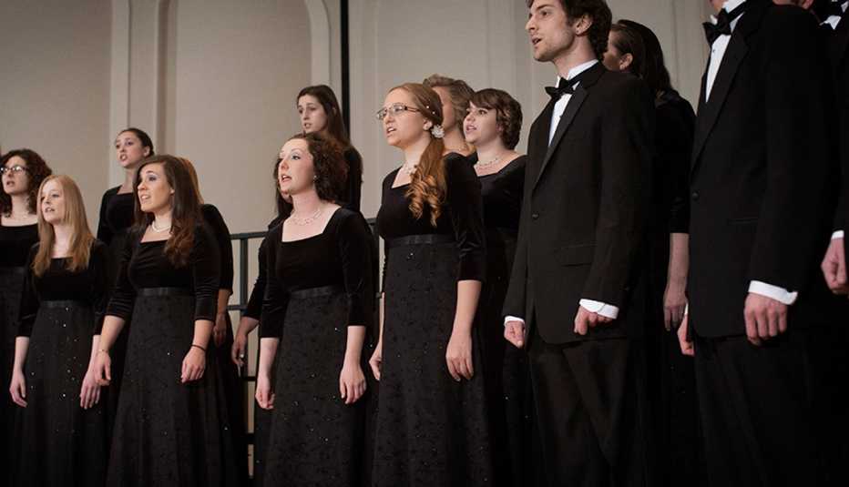 A choir singing at a concert